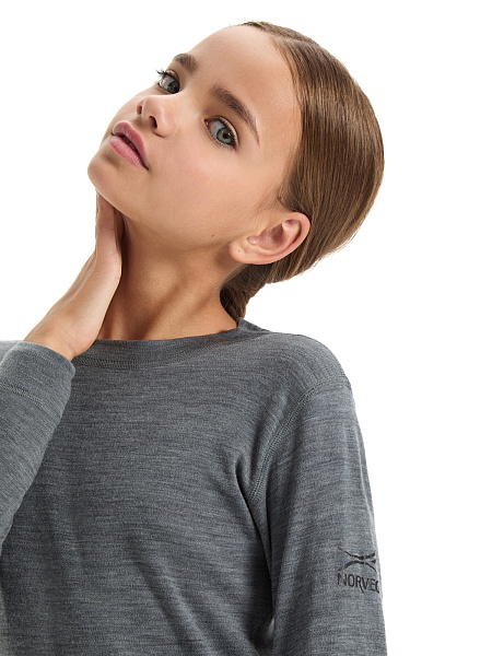 Термофутболка для девочек-подростков серии SOFT. Знак Woolmark, цвет серый меланж, фото 3