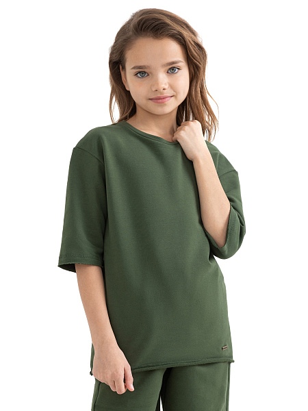 Футболка детская для девочек серии Cotton, цвет олива, фото 1