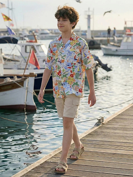  LINEN Рубашка для мальчика с коротким рукавом, цвет паттерн vacation, фото 5