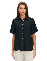 LINEN Рубашка женская прямая с коротким рукавом Черный