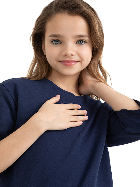 Футболка детская для девочек серии Cotton, цвет темно-синий, фото 3