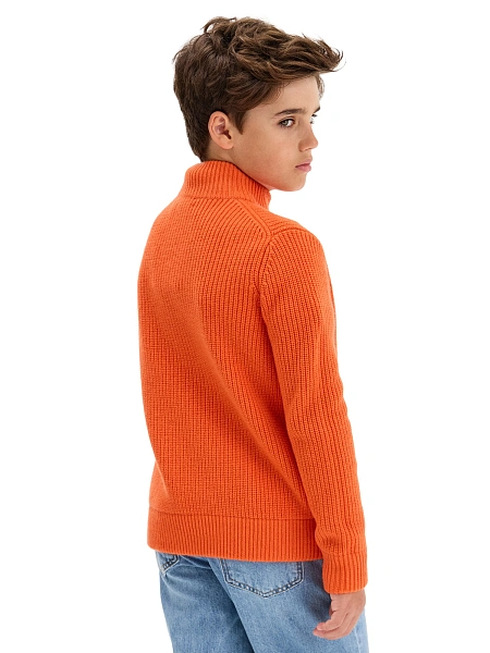 Кардиган шерстяной на молнии для мальчика, цвет оранжевый коралл, фото 2