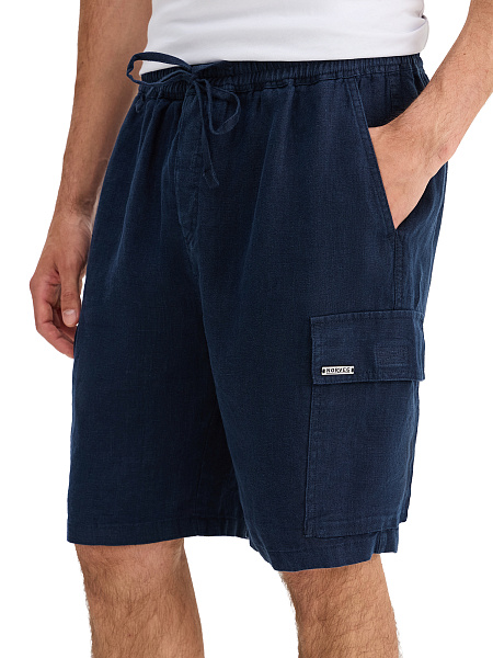 Шорты с карманами из 100% льна для мужчин, цвет темно-синий, фото 3