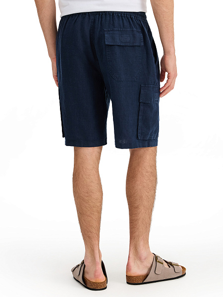 Шорты с карманами из 100% льна для мужчин, цвет темно-синий, фото 4