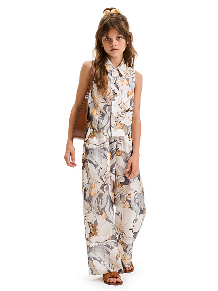 Брюки SILK для девочки прямые, цвет паттерн peonies, фото 4