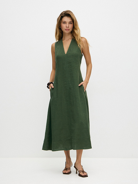 LINEN Платье женское, цвет олива, фото 1