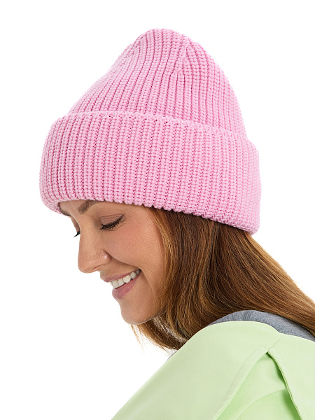 Теплая шапка с отворотом из 100% шерсти, цвет светло-розовый, фото 6