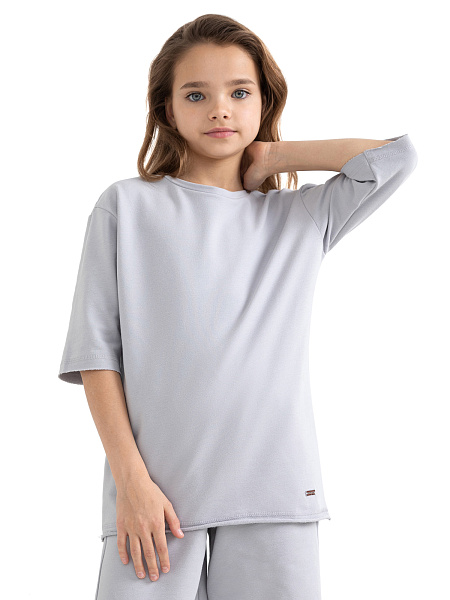 Футболка детская для девочек серии Cotton, цвет светло-серый, фото 1