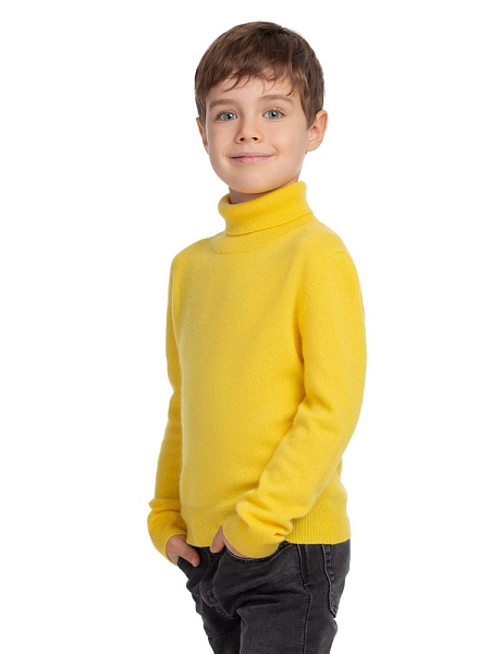 Свитер Cashmere детский для мальчика с высоким воротом, цвет желтый, фото 3