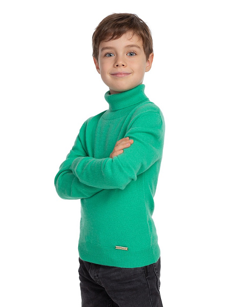 Свитер Cashmere детский для мальчика с высоким воротом, цвет мята, фото 3