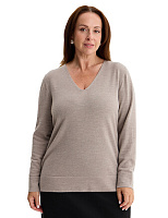 Merino Base Джемпер женский V-вырез plus size Серо-бежевый
