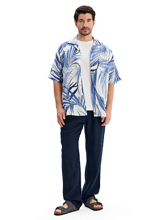 Мужская рубашка LINEN из умягченного льна, цвет паттерн palm leaves, фото 1