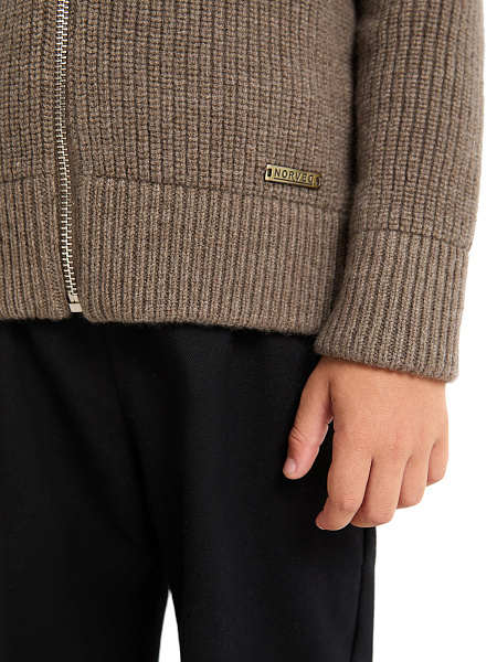 Кардиган шерстяной на молнии для мальчика, цвет коричневый, фото 4