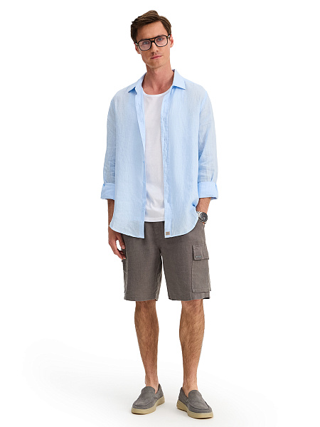 Шорты с карманами из 100% льна для мужчин, цвет серый, фото 1