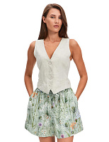 LINEN Шорты женские короткие Шалфей, паттерн Wild Flowers