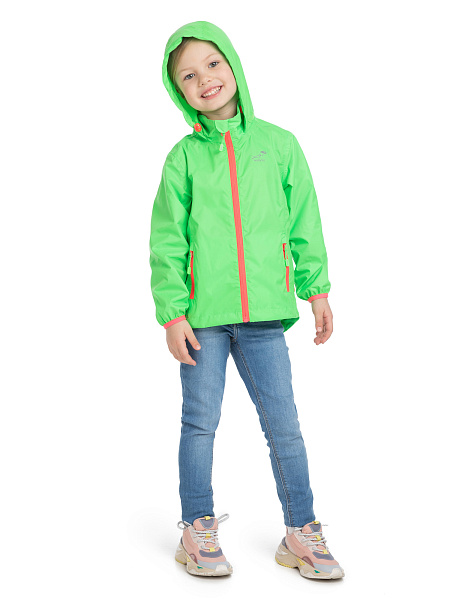 Ультралегкая куртка-ветровка для девочек из мембраны, цвет лайм неон, фото 4