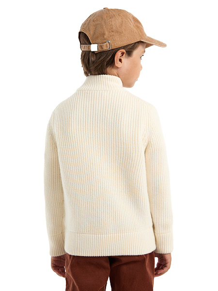 Кардиган шерстяной на молнии для мальчика, цвет молочный, фото 5