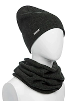 Комплект шапка и снуд из 100% шерсти мериносов для мальчиков Темно-болотный