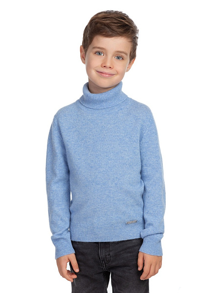 Свитер Cashmere детский для мальчика с высоким воротом, цвет голубой меланж, фото 1