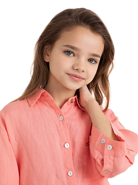 Рубашка для девочки серии LINEN, цвет светло-розовый, фото 2