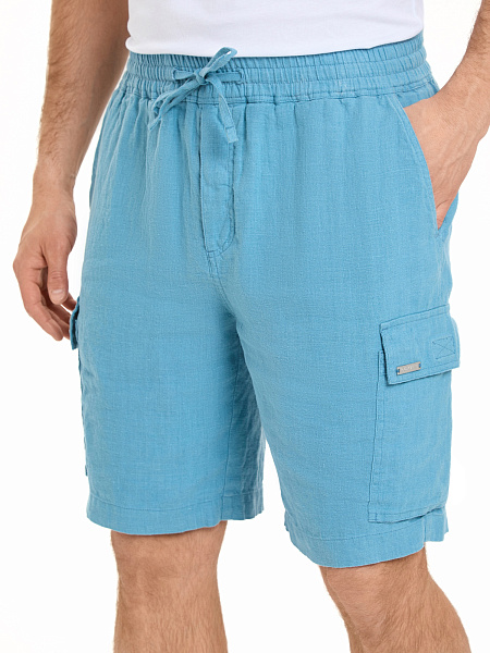 Шорты с карманами из 100% льна для мужчин, цвет голубой, фото 4