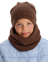 Комплект шапка и снуд из 100% шерсти мериносов для девочек Коричневый меланж