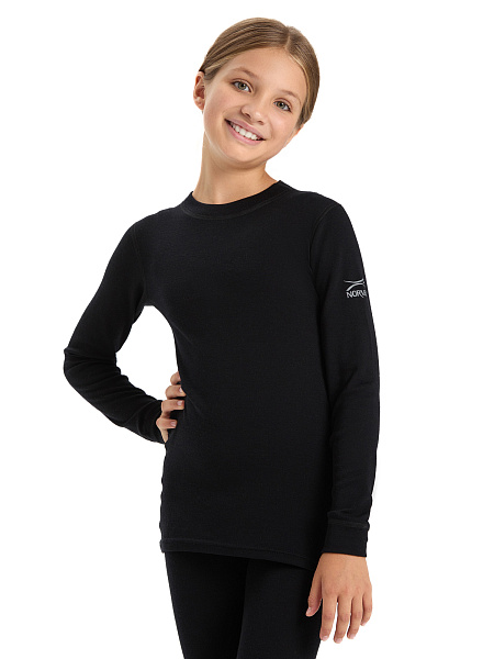 Термофутболка для девочек-подростков серии SOFT. Знак Woolmark, цвет черный, фото 1