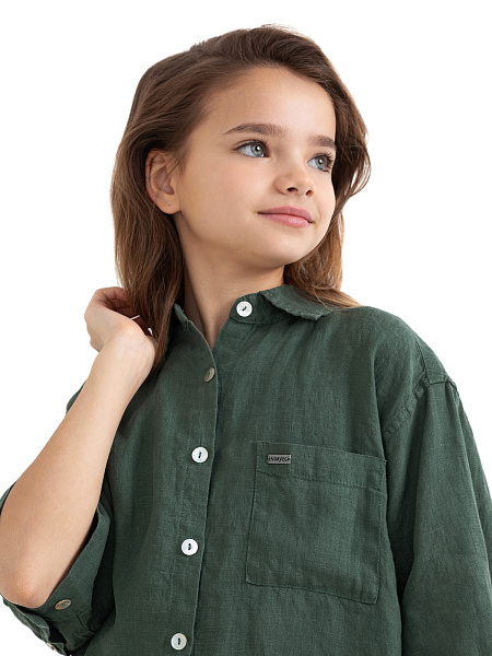 Рубашка для девочек-подростков серии LINEN, цвет олива, фото 3