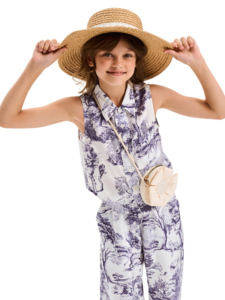 Брюки SILK для девочки прямые, цвет принт светлый toile de jouy, фото 6