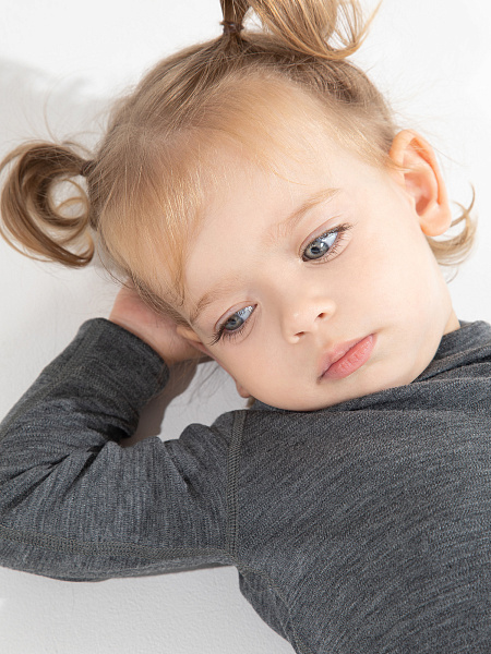 Термофутболка детская серии SOFT. Знак Woolmark, цвет серый меланж, фото 2