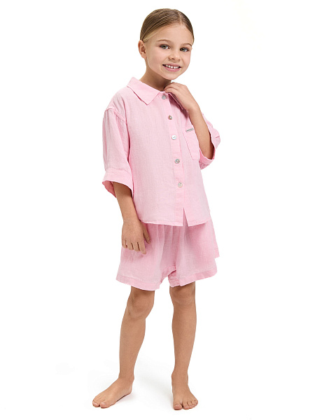 Рубашка для девочки серии LINEN, цвет нежно-розовый, фото 2