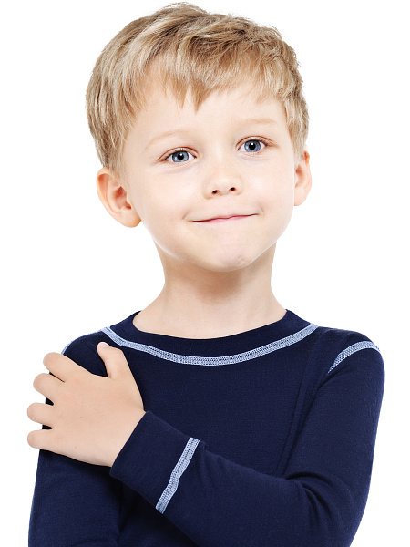 Термофутболка для мальчиков с длинным рукавом серии SOFT, цвет синий с отстрочкой, фото 4