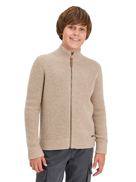 Кардиган шерстяной на молнии для мальчиков-подростков, цвет бежевый, фото 1