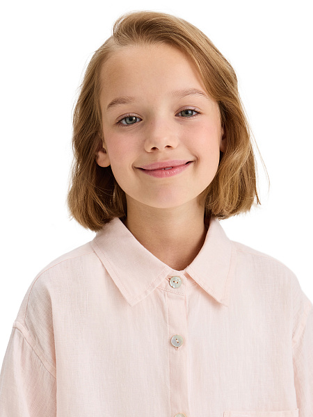 LINEN Рубашка для девочки, цвет бело-розовый, фото 3