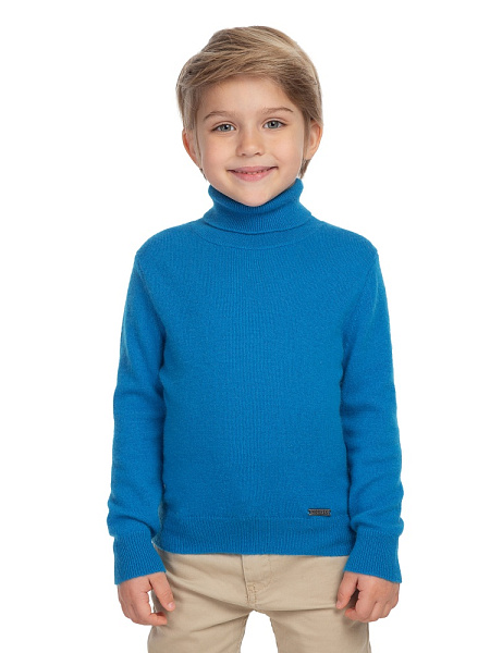 Свитер Cashmere детский для мальчика с высоким воротом, цвет бирюзово-синий, фото 1