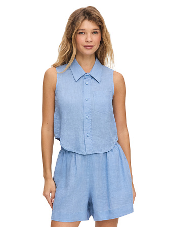 LINEN Блуза женская без рукавов, цвет голубой пепельный, фото 1