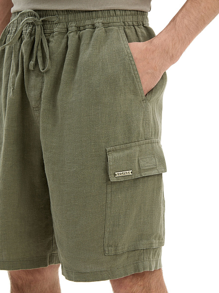 Шорты с карманами из 100% льна для мужчин, цвет хаки, фото 4