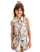 Блуза SILK для девочки без рукавов Паттерн Peonies