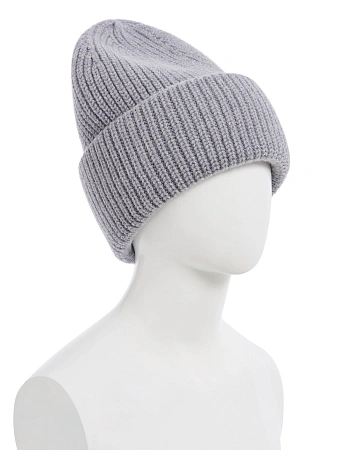 Шапка с отворотом из 100% шерсти, цвет серый меланж, фото 1
