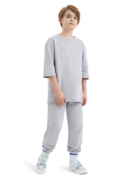 Брюки-джоггеры подростковые для мальчиков серии Cotton, цвет светло-серый, фото 1