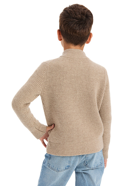 Кардиган шерстяной на молнии для мальчика, цвет бежевый, фото 2