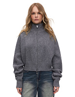 Укороченный кардиган на молнии Серый меланж