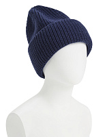 Теплая шапка с отворотом из 100% шерсти Темно-синий