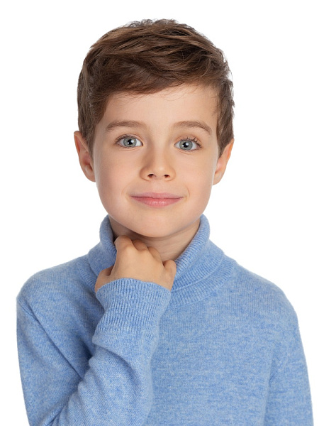 Свитер Cashmere детский для мальчика с высоким воротом, цвет голубой меланж, фото 5