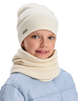 Комплект шапка и снуд из 100% шерсти мериносов для девочек Белый