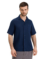 Рубашка мужская с коротким рукавом изо льна Темно-синий