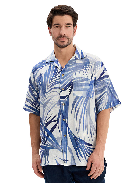 Мужская рубашка LINEN из умягченного льна, цвет паттерн palm leaves, фото 2