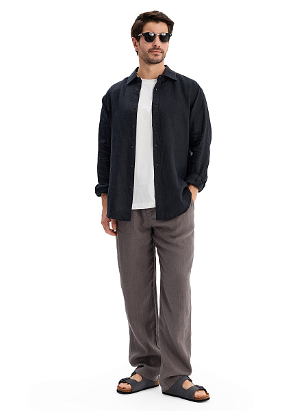 LINEN Рубашка мужская slim, цвет черный, фото 5