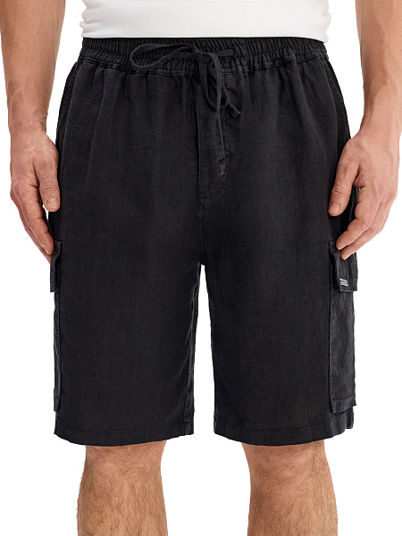 Шорты с карманами из 100% льна для мужчин, цвет черный, фото 2