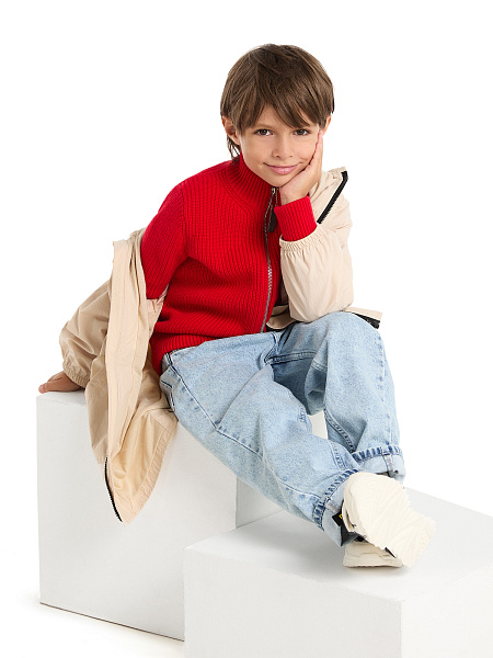 Кардиган шерстяной на молнии для мальчика, цвет красный, фото 5